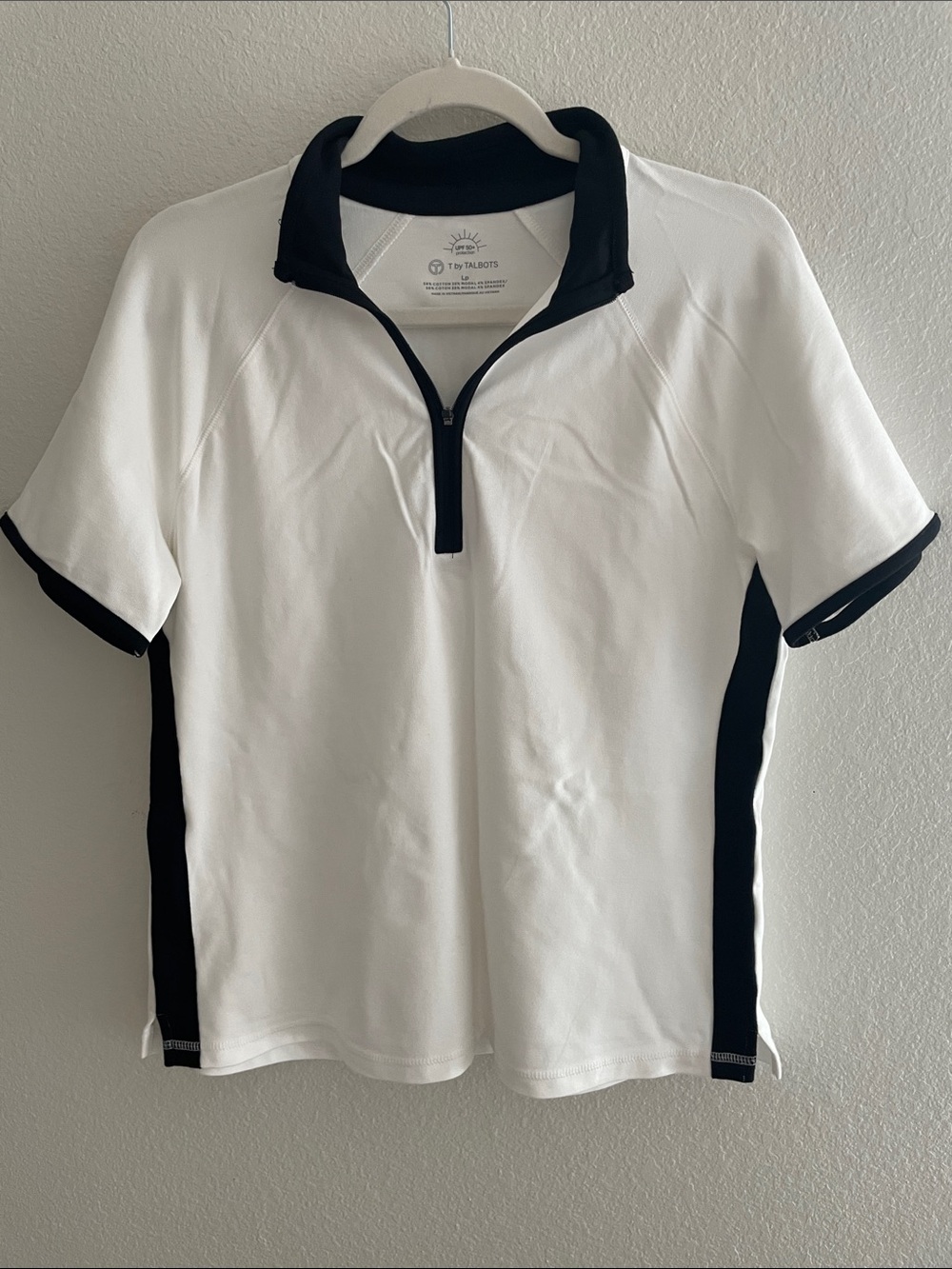 Talbots White Polo with Black Trim Half-Zip